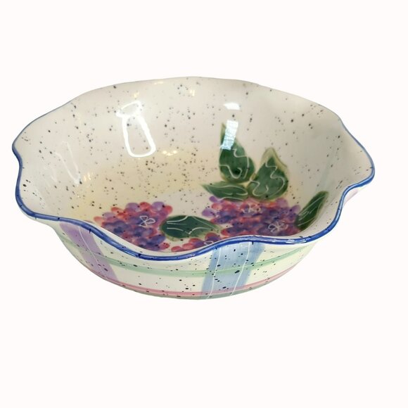 Julie Ueland Enesco 1998 Hand-Painted Floral Hydrangeas Ceramic Bowl - Picture 2 of 5